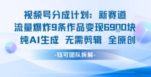 视频号新玩法9条作品变现6.9k 纯AI生成无需剪辑全原创-财仔梦想资源网