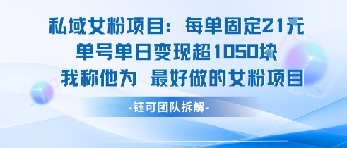 私域女粉项目：每单固定21块，单日变现超1k+，最好做的女粉项目-财仔梦想资源网