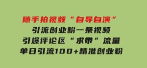 随手拍视频，“自导自演”引流创业粉，一条视频引爆评论区“求带”流量，单日引流100+精准创业粉-财仔梦想资源网