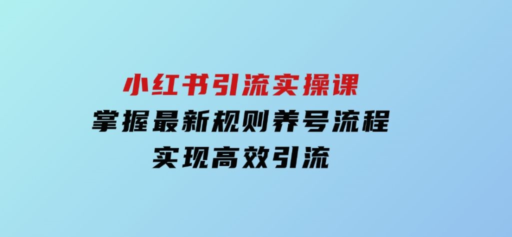小红书引流实操课，掌握最新规则养号流程，实现高效引流-财仔梦想资源网