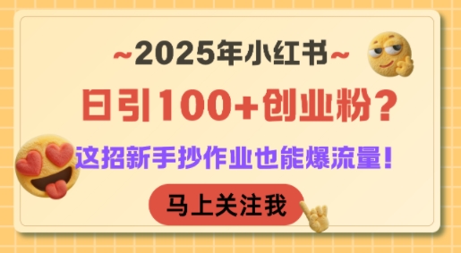 2025年小红书日引100+创业粉？这招新手抄作业也能爆流量！-财仔梦想资源网