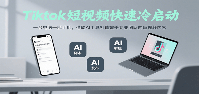 Tiktok短视频快速冷启动，一台电脑一部手机，借助AI工具打造媲美专业团队的短视频内容-财仔梦想资源网