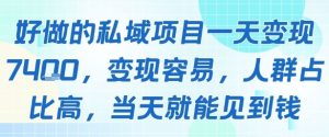 好做的私域项目一天变现1k+，变现容易，人群占比高，当天就能见到钱-财仔梦想资源网