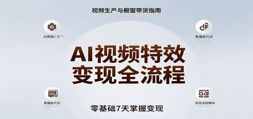 AI视频特效变现全流程，零基础7天掌握视频生产到橱窗带货变现-财仔梦想资源网