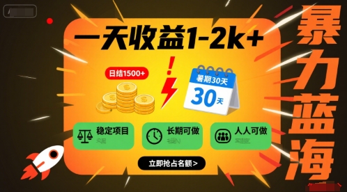 一天收益1-2k+稳定项目，暑期暴力蓝海项目，长期稳定，人人可做【揭秘】-财仔梦想资源网