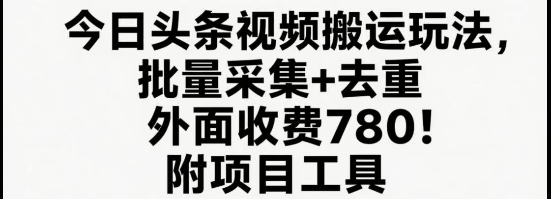 今日头条视频搬运玩法，软件一键去重，轻松日入500+附项目工具-财仔梦想资源网