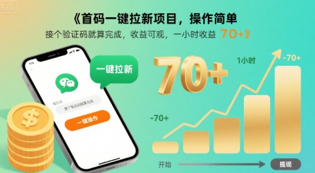 首码一键拉新项目，操作简单，接个验证码就算完成，收益可观，一小时收益70+【揭秘】-财仔梦想资源网