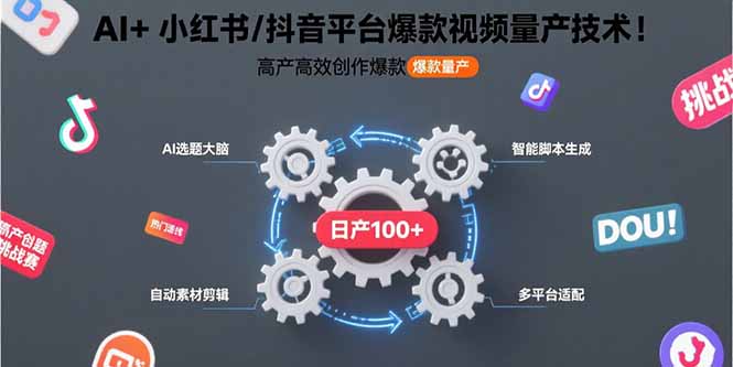 AI+小红书/抖音平台爆款视频量产技术：高产高效创作爆款视频！-财仔梦想资源网