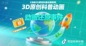 自制3D原创科普动画教程，动画还原事件，抖音最新热门赛道，可过伙伴计划-财仔梦想资源网