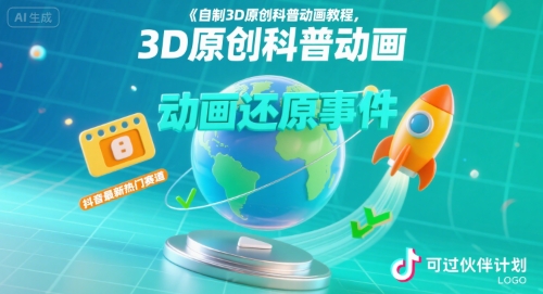 自制3D原创科普动画教程，动画还原事件，抖音最新热门赛道，可过伙伴计划-财仔梦想资源网