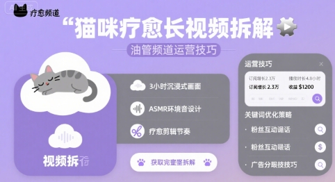 猫咪疗愈长视频拆解&油管频道运营技巧-财仔梦想资源网