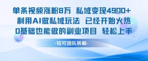 单条视频私域变现4.9k+利用AI做私域玩法已经开始火热0基础也能做的副业项目轻松上手-财仔梦想资源网