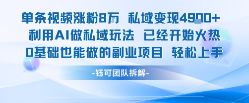 单条视频私域变现4.9k+利用AI做私域玩法已经开始火热0基础也能做的副业项目轻松上手-财仔梦想资源网