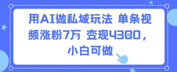 用AI做私域玩法，单条视频涨粉7W变现4.3k，小白可做-财仔梦想资源网