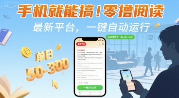 手机就能搞！零撸阅读挂G，最新平台，一键自动运行，随时随地挣，单日50-3张+【揭秘】-财仔梦想资源网