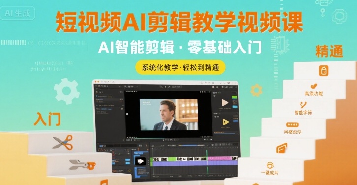 短视频AI剪辑教学视频课，入门到精通-财仔梦想资源网