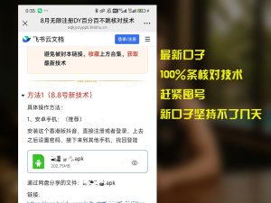 8月无限注册DY百分百不条核对技术，新口子抓紧囤号-财仔梦想资源网