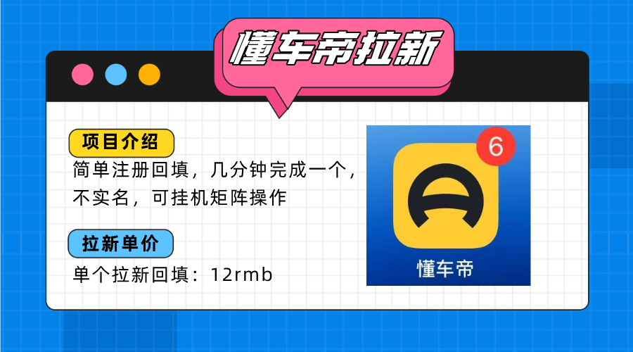 懂车帝邪修拉新玩法，简单注册回填，不sm，单个拉新12rmb，轻松日入200+-财仔梦想资源网