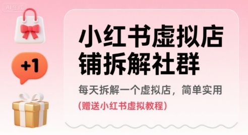 小红书虚拟店铺拆解社群，每天拆解一个虚拟店，简单实用(赠送小红书虚拟教程)-财仔梦想资源网