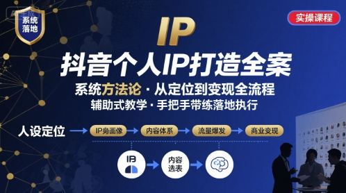抖音个人IP系统落地实操大课，实操课程，辅助落地-财仔梦想资源网