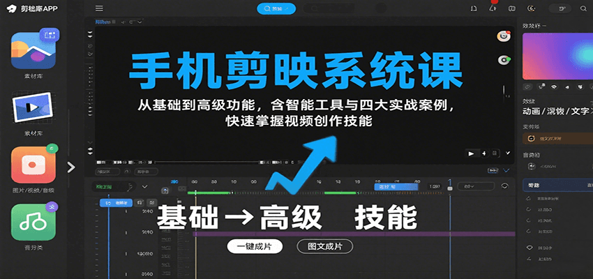 手机剪映系统课，从基础到高级功能，含智能工具与四大实战案例，快速掌握视频创作技能-财仔梦想资源网