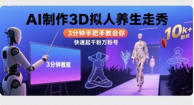 Ai制作3D拟人养生走秀，3分钟手把手教会你，快速起千粉万粉号-财仔梦想资源网