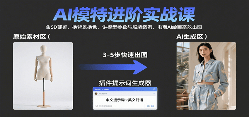 AI模特进阶实战课：含SD部署、换背景换色，讲模型参数与服装案例，电商AI绘画高效出图-财仔梦想资源网