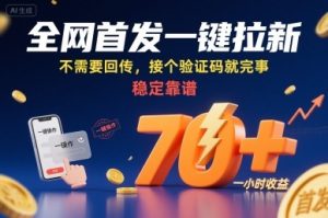 全网首发一键拉新项目，不需要回传，接个验证码就完事，稳定靠谱，一小时收益70+【揭秘】-财仔梦想资源网