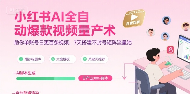小红书AI全自动爆款视频量产术，助你单账号日更百条视频，7天搭建不封号矩阵流量池(更新8月)-财仔梦想资源网