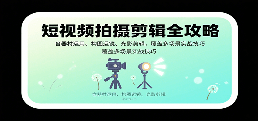 短视频拍摄剪辑全攻略：含器材运用、构图运镜、光影剪辑，覆盖多场景实战技巧-财仔梦想资源网