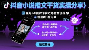 抖音小说推文干货实操分享，混剪+AI图片卡特效爆量全流程，0粉丝0门槛可做-财仔梦想资源网