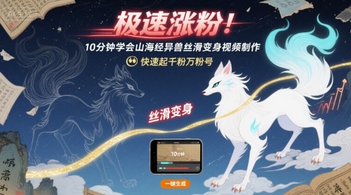 极速涨粉！10分钟学会山海经异兽丝滑变身视频制作，快速起千粉万粉号-财仔梦想资源网