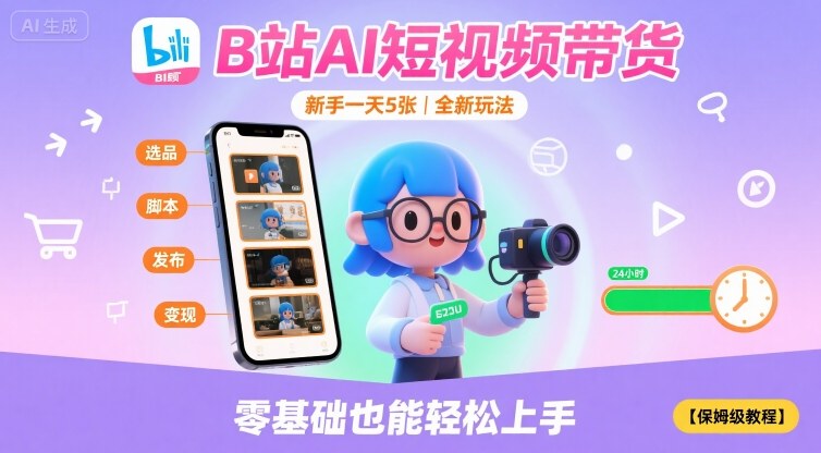 B站AI短视频带货，新手一天5张，全新玩法【保姆级教程】-财仔梦想资源网