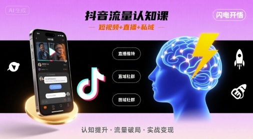 抖音流量认知课，短视频+直播+私域，认知提升，闪电开悟-财仔梦想资源网