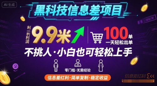 黑科技信息差项目，一单利润9.9米，一天简简单单出100单，不挑人，小白也可轻松上手【揭秘】-财仔梦想资源网