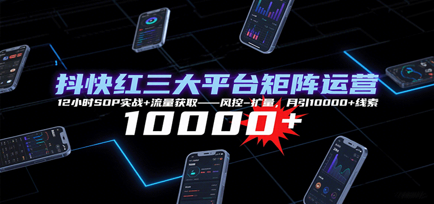 抖快红三大平台矩阵运营，12小时SOP实战+流量获取-风控-扩量，月引10000+线索-财仔梦想资源网