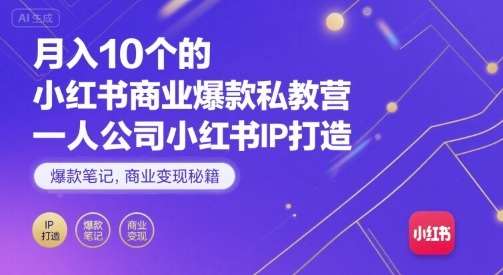 月入10个的小红书商业爆款私教营，一人公司小红书IP打造，爆款笔记，商业变现秘籍-财仔梦想资源网