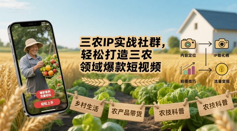 三农IP实战社群，轻松打造三农领域爆款短视频-财仔梦想资源网