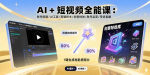 AI+短视频全能课：账号搭建/AI工具/剪辑技术/创意特效/账号运营/带货直播-财仔梦想资源网