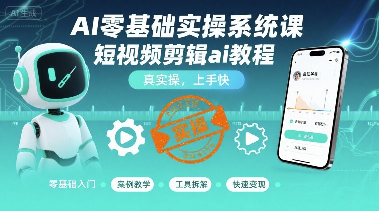AI零基础实操系统课，短视频剪辑ai教程，真实操，上手快-财仔梦想资源网