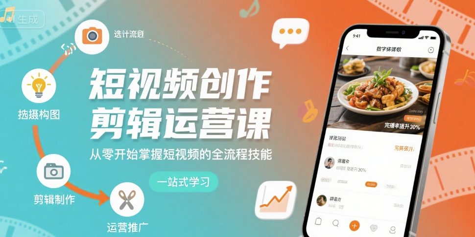 短视频创作剪辑运营课，从零开始掌握短视频的全流程技能-财仔梦想资源网