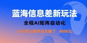 蓝海信息差新玩法，全程AI矩阵自动化小白可以操作当天搞了1k+-财仔梦想资源网