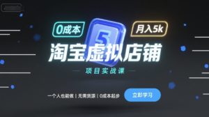 淘宝虚拟店铺项目实战课，一个人也能做，无需货源、0成本起步，月入5k-财仔梦想资源网