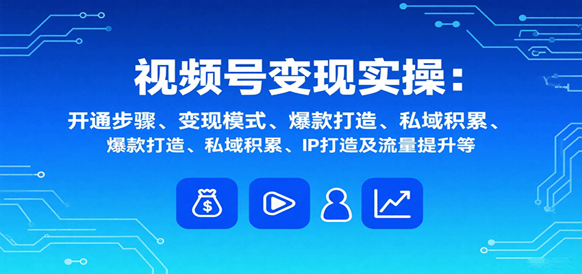 视频号变现实操，含开通步骤、变现模式、爆款打造、私域积累、IP打造及流量提升等-财仔梦想资源网