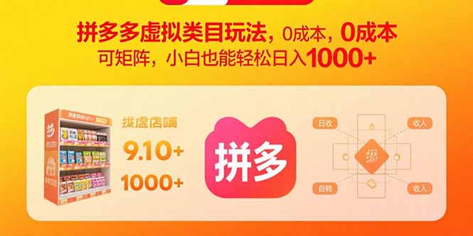 拼多多虚拟类目玩法，0成本，可矩阵，小白也能轻松日入1000+-财仔梦想资源网