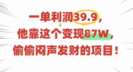 一单利润39.9，有人靠这个变现几十个，偷偷闷声发财的项目-财仔梦想资源网