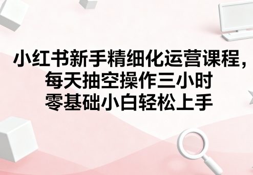 小红书新手精细化运营课程，每天抽空操作三小时，零基础小白轻松上手-财仔梦想资源网