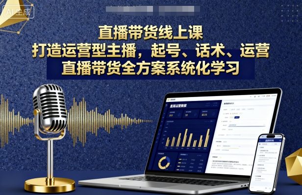 直播带货线上课，打造运营型主播，起号、话术、运营，直播带货全方案系统化学习-财仔梦想资源网