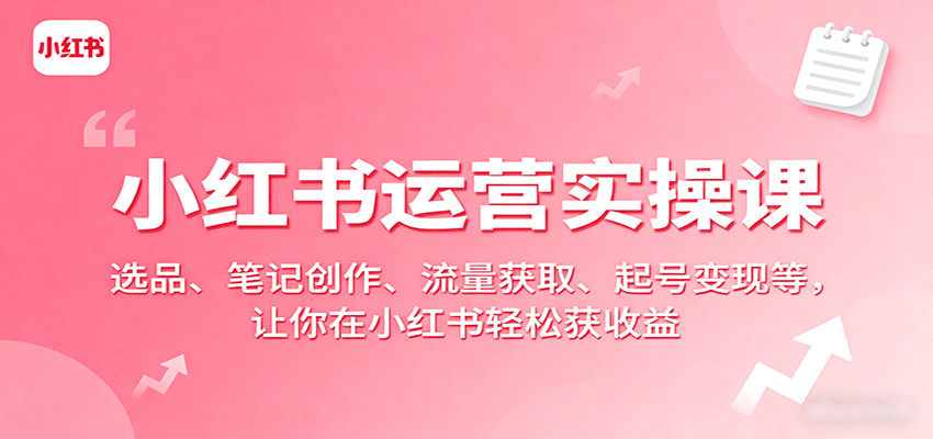小红书运营实操课：选品、笔记创作、流量获取、起号变现等，让你在小红书轻松获收益-财仔梦想资源网