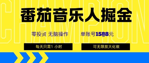 番茄音乐人掘金，单账号最高可撸1k+，可无限矩阵去做，零投入-财仔梦想资源网